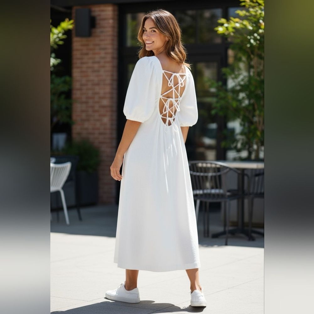 H&M Balloon Sleeved White Dress